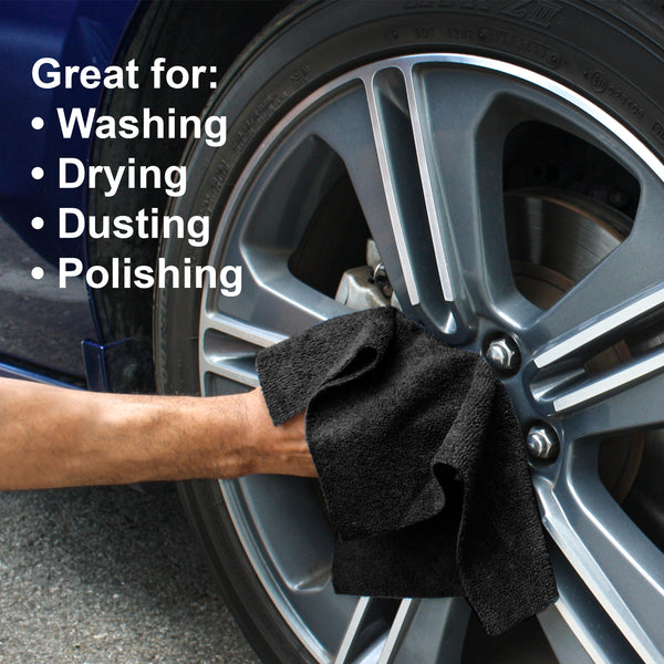 Detailer's Preference® 12 x 12 in. 240 GSM Ultrasonic Cut Black Microfiber Cleaning Cloths – 50-pack