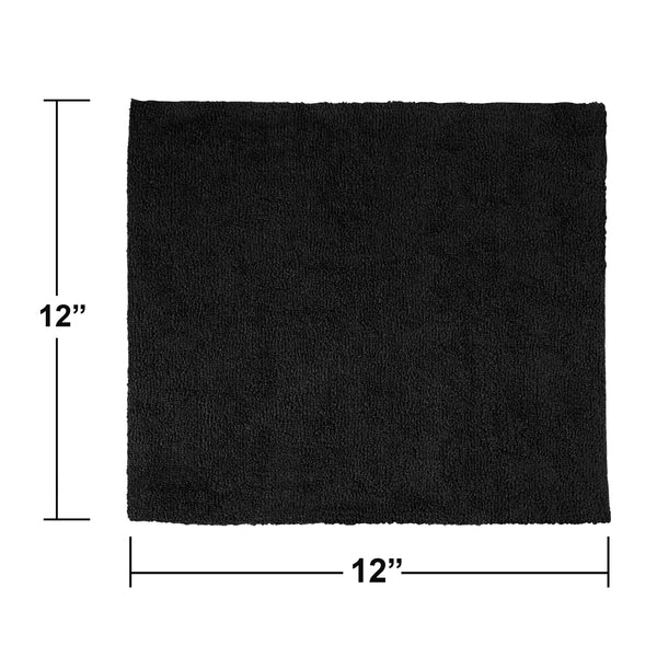 Detailer's Preference® 12 x 12 in. 240 GSM Ultrasonic Cut Black Microfiber Cleaning Cloths – 50-pack