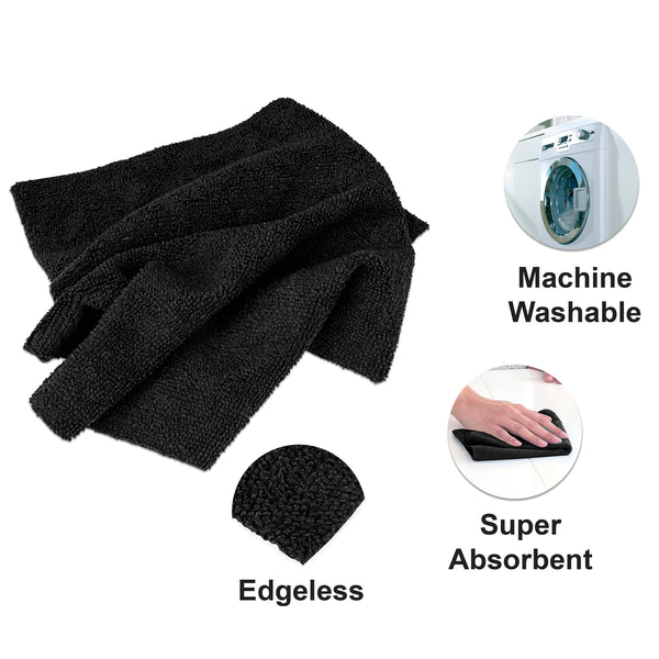 Detailer's Preference® 12 x 12 in. 240 GSM Ultrasonic Cut Black Microfiber Cleaning Cloths – 50-pack