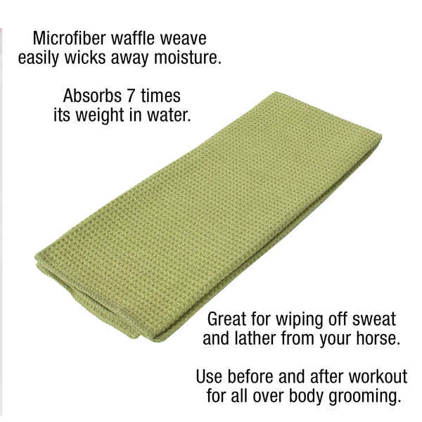 ECP 16 x 28 in. 390 GSM Olive Green Waffle Weave Microfiber Wipe Down Horse Cloth