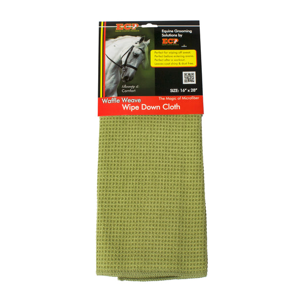 ECP 16 x 28 in. 390 GSM Olive Green Waffle Weave Microfiber Wipe Down Horse Cloth