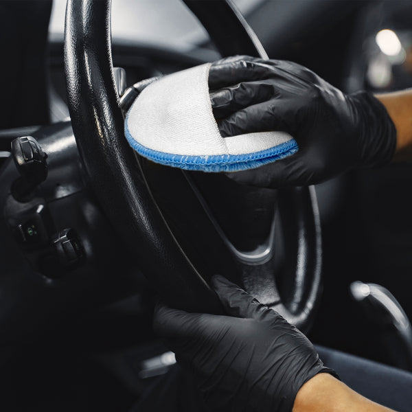 Detailer’s Preference Wax Applicator with Sewn-In Pocket, Microfiber Terry Weave, 6", Light Blue/White, 25 Pack