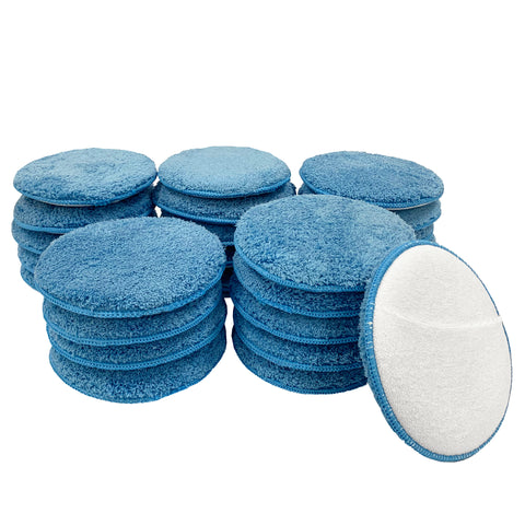 Detailer’s Preference Wax Applicator with Sewn-In Pocket, Microfiber Terry Weave, 6", Light Blue/White, 25 Pack