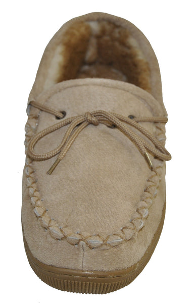 Eurow Men's Hard Sole Sheepskin Moccasin Slippers – Chestnut/Stony