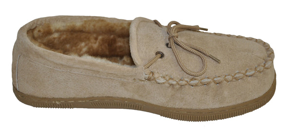 Eurow Men's Hard Sole Sheepskin Moccasin Slippers – Chestnut/Stony