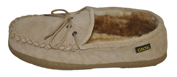 Eurow Men's Hard Sole Sheepskin Moccasin Slippers – Chestnut/Stony