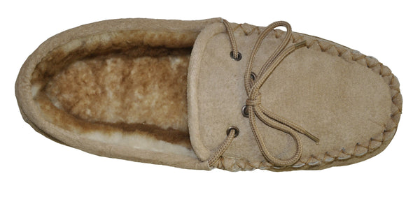 Eurow Men's Hard Sole Sheepskin Moccasin Slippers – Chestnut/Stony