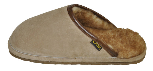 Eurow Men's Hard Sole Sheepskin Scuff Slippers – Sand/Stony