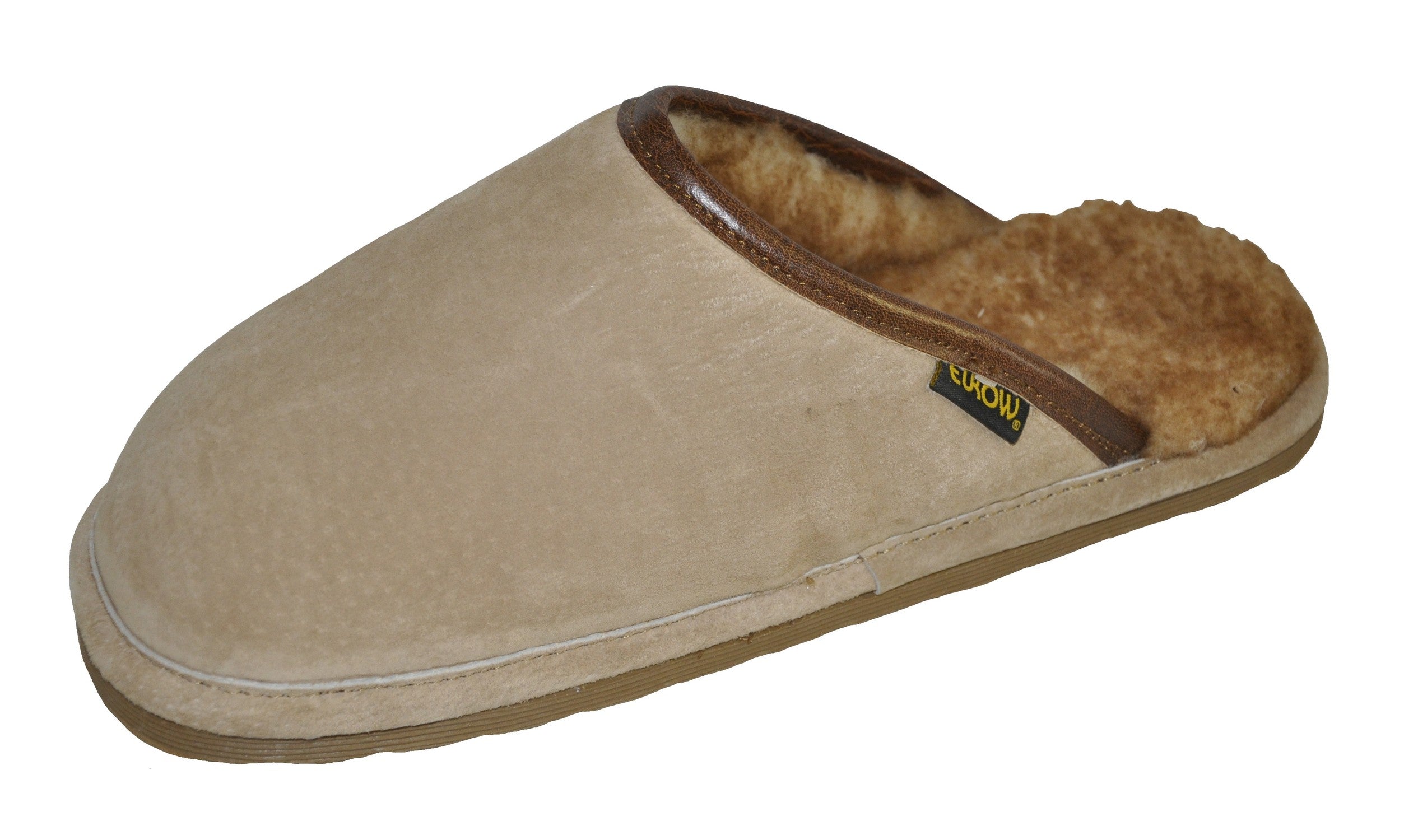 Eurow Men's Hard Sole Sheepskin Scuff Slippers – Sand/Stony