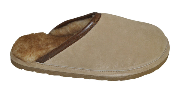 Eurow Men's Hard Sole Sheepskin Scuff Slippers – Sand/Stony