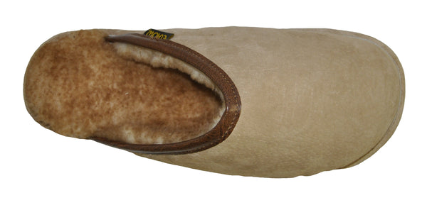 Eurow Men's Hard Sole Sheepskin Scuff Slippers – Sand/Stony