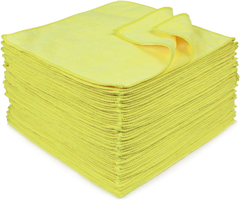 Eurow 12 x 12 in. 300 GSM Yellow Microfiber Cleaning Towels – 50-pack