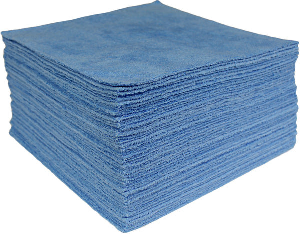 CleanAide® 12 x 12 in. 350 GSM Ultrasonic Cut Blue Microfiber Cleaning Cloths – 50-pack