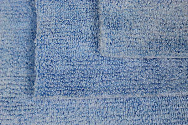 CleanAide® 12 x 12 in. 350 GSM Ultrasonic Cut Blue Microfiber Cleaning Cloths – 50-pack