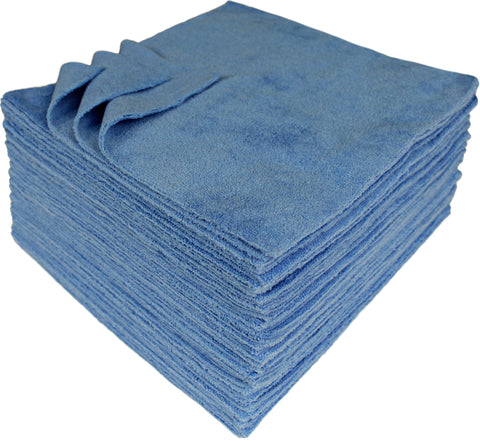 CleanAide® 12 x 12 in. 350 GSM Ultrasonic Cut Blue Microfiber Cleaning Cloths – 50-pack