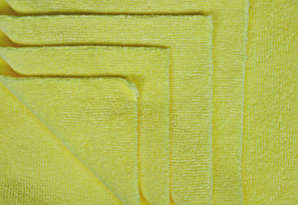 Detailer's Preference® 12 x 12 in. 300 GSM Ultrasonic Cut Yellow Microfiber Cleaning Cloths – 50-pack
