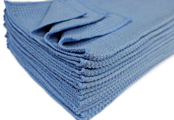 Nouvelle Legende® 16 x 16 in. 340 GSM Blue Microfiber Waffle Weave Towels – 12-pack