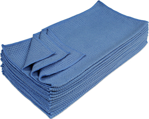 Nouvelle Legende® 16 x 16 in. 340 GSM Blue Microfiber Waffle Weave Towels – 12-pack