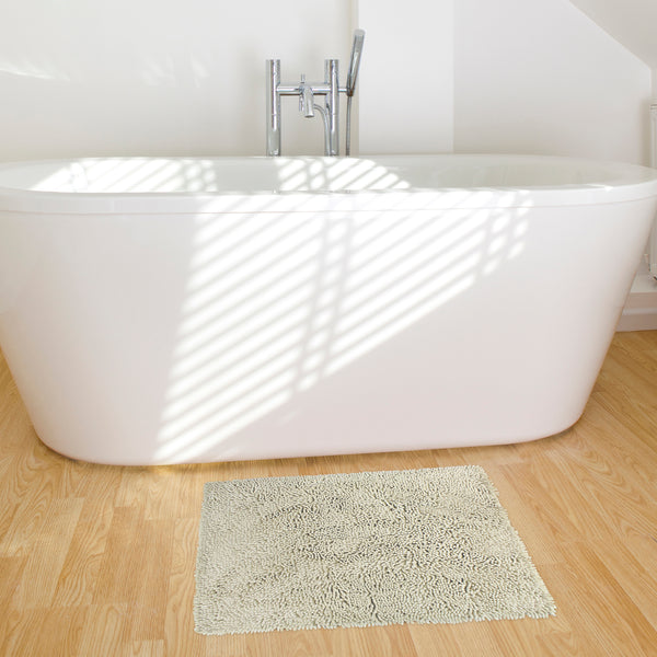 Nouvelle Legende® Microfiber Non-Slip Chenille Bath Mat – Light Beige