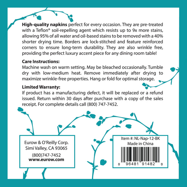 Nouvelle Legende® 20 x 20 in. Heavy Woven 100% Polyester Black Napkins – 12-pack