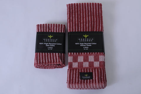 Nouvelle Legende® Virgin Red Recycled Cotton Towel Kitchen Set – 4-pack