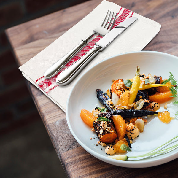 Nouvelle Legende Kitchen and Dish Towels, Cotton, 14.75 x 24.5 Inches, White with Red Herringbone Stripes, 6 Pack