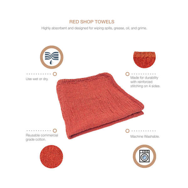 Detailer's Preference Automotive Shop Towels, Cotton, 11"x12", 50 Pack