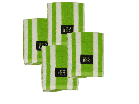 Eurow 12 x 12 in. 100% Cotton Rugby Stripe White & Lime Green Dish Towels – 4-pack