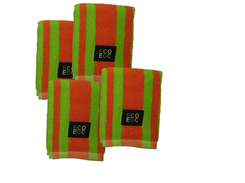 Eurow 12 x 12 in. 100% Cotton Rugby Stripe Lime Green & Mandarin Orange Dish Towels – 4-pack