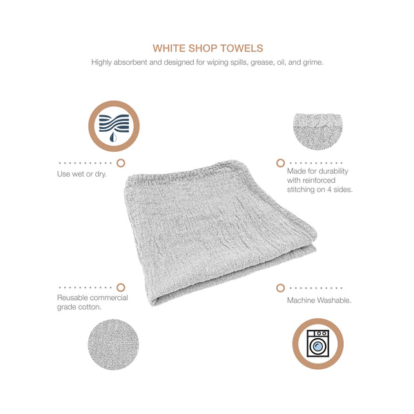 Detailer's Preference Automotive Shop Towels, Cotton, 11"x12", 50 Pack