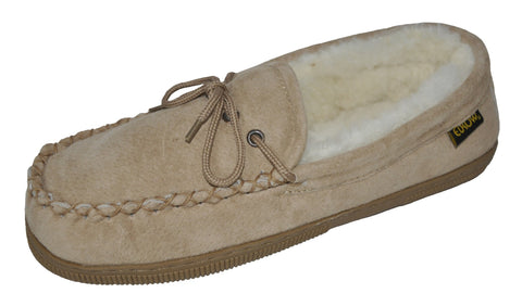 Eurow Women's Hard Sole Sheepskin Moccasin Slippers – Chestnut/White