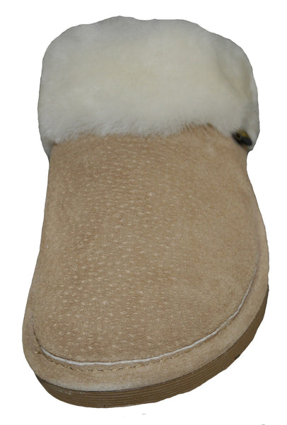 Eurow Women's Hard Sole Sheepskin Scuff Slippers – Sand/White
