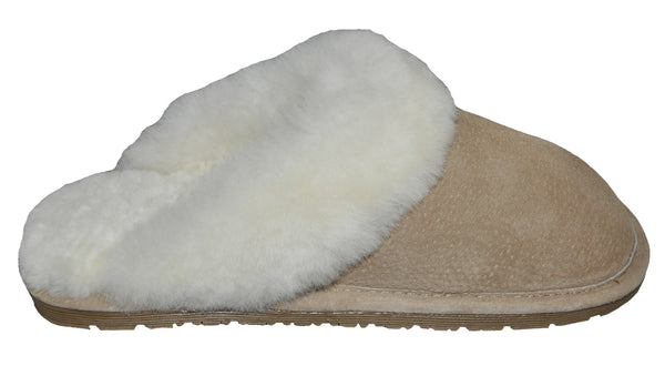 Eurow Women's Hard Sole Sheepskin Scuff Slippers – Sand/White