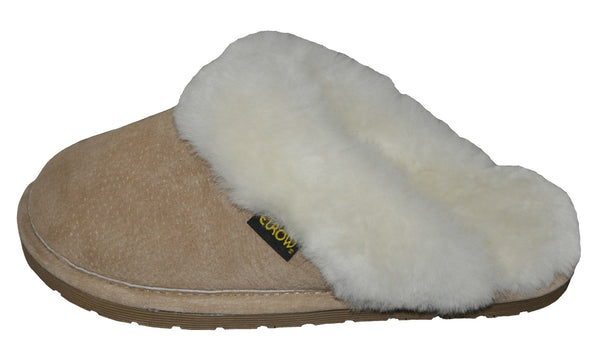 Eurow Women's Hard Sole Sheepskin Scuff Slippers – Sand/White