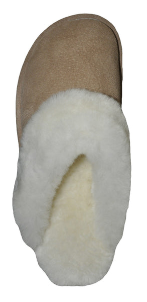 Eurow Women's Hard Sole Sheepskin Scuff Slippers – Sand/White